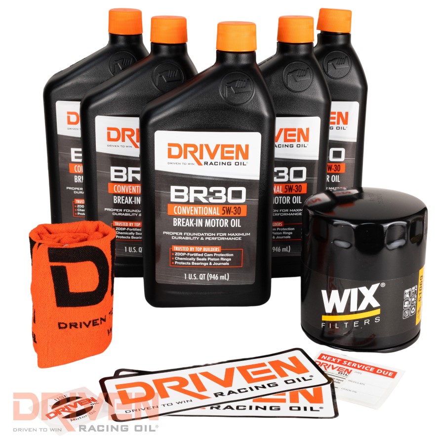 Driven Racing Oil 1964 - 1998 Chevrolet V8 4.3L 262 CID - 6.6L 400 CID Gen I Small Block & 6.5L 396 CID - 7.4L 454 CID Big Block BR30 5W-30 Conventional Break In Oil Kit 20507K