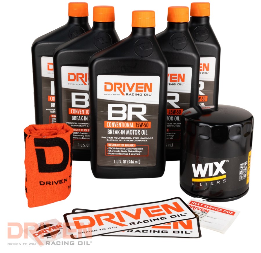 Driven Racing Oil Break-In Oil Fill Kit 1964 - 1998 Chevrolet V8 4.3L 262 CID - 6.6L 400 CID Gen I Small Block & 6.5L 396 CID - 7.4L 454 CID Big Block BR 15W-50 Conventional 20505K