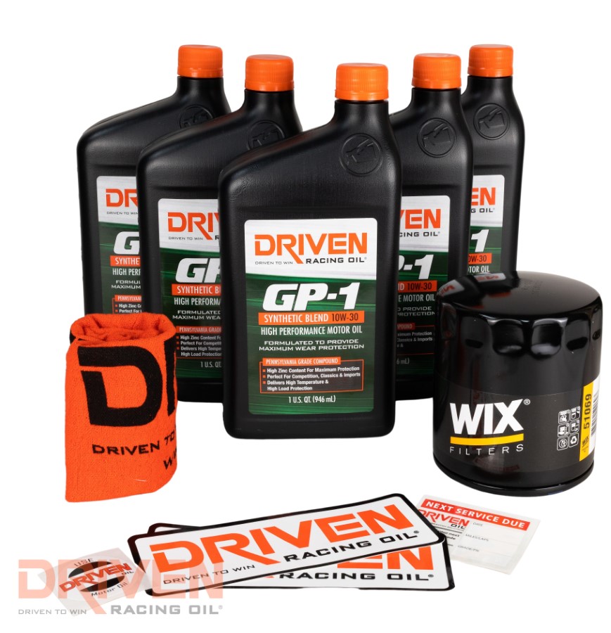 Driven Racing Oil 1964 - 1998 Chevrolet V8 4.3L 262 CID - 6.6L 400 CID Gen I Small Block & 6.5L 396 CID - 7.4L 454 CID Big Block GP-1 10W-30 Synthetic Oil Change Kit 20509K
