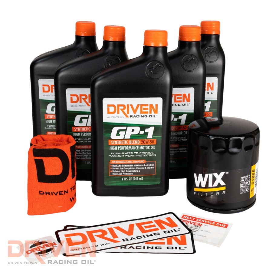 Driven Racing Oil 1964 - 1998 Chevrolet V8 4.3L 262 CID - 6.6L 400 CID Gen I Small Block & 6.5L 396 CID - 7.4L 454 CID Big Block GP-1 20W-50 Synthetic Oil Change Kit 20511K